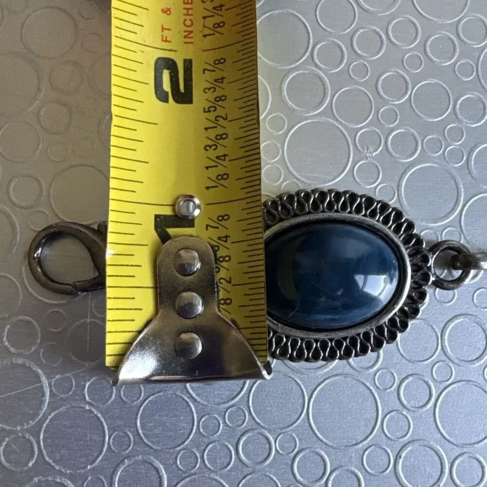 Vintage Silver Western Concho Chain Belt O/S Blue Faux Stone Cabochon Adjustable